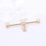 Detail View 1 of Golden Marquise Butterfly Dangle Sparkle Ends Industrial Barbell-Clear Gem