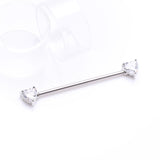 Detail View 1 of Brilliant Heart Sparkle Ends Industrial Barbell-Clear Gem
