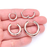 Detail View 2 of A Pair of Rose Gold Simple Hinged Huggie Hoop Steel Earring