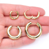 Detail View 2 of A Pair of Golden Simple Hinged Huggie Hoop Steel Earring