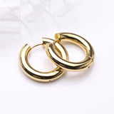 Detail View 1 of A Pair of Golden Simple Hinged Huggie Hoop Steel Earring