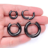 Detail View 2 of A Pair of Blackline Simple Hinged Huggie Hoop Steel Earring