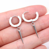 Detail View 3 of A Pair of Huggie Hoop with the Spike Dangle Steel Earring