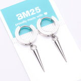 Detail View 4 of A Pair of Huggie Hoop with the Spike Dangle Steel Earring