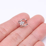 Detail View 2 of Opalescent Sparkle Flower Double Hoop Non-Piercing Cartilage Helix Ear Clip Cuff-Clear Gem/White