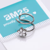 Detail View 4 of Opalescent Sparkle Flower Double Hoop Non-Piercing Cartilage Helix Ear Clip Cuff-Clear Gem/White