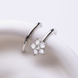 Detail View 1 of Opalescent Sparkle Flower Double Hoop Non-Piercing Cartilage Helix Ear Clip Cuff-Clear Gem/White