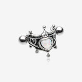 Heart Crown Opal Sparkle Cartilage Cuff Earring-White