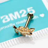 Detail View 2 of Golden Dainty Leaflet Sparkle Interally Threaded Labret-Clear Gem