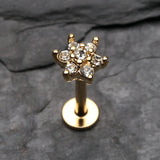 Detail View 1 of Golden Spring Flower Sparkle Multi Gem Top Steel Labret-Clear Gem