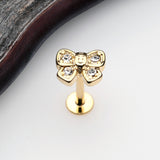 Detail View 1 of Golden Dainty Bow-Tie Top Steel Labret-Clear Gem