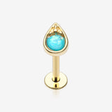 Golden Opalescent Teardrop Top Steel Labret