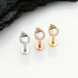 Detail View 2 of Golden Opalescent Teardrop Top Steel Labret-White