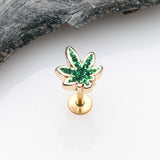 Detail View 1 of Golden Glitter Sparkle Cannabis Steel Labret-Green