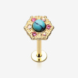 Golden Ornate Mandala Sparkle Turquoise Labret