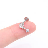 Detail View 2 of Brilliant Sparkle Dainty Dangle Prong Gem Top Flat Back Stud Labret-Clear Gem