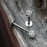 Detail View 1 of Pave Sparkle Full Dome Top Steel Labret-Clear Gem