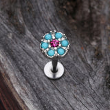 Detail View 1 of Turquoise Boho Circle Sparkle Top Steel Labret-Turquoise/Fuchsia