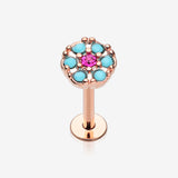 Rose Gold Turquoise Boho Circle Sparkle Top Steel Labret