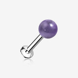 Amethyst Stone Ball Top Steel Flat Back Stud Labret
