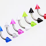 Detail View 1 of Acrylic Spike Curved Barbell Eyebrow Ring-Black