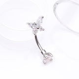 Detail View 1 of Brilliant Sparkle Butterfly Prong Gem Top Curved Barbell-Clear Gem