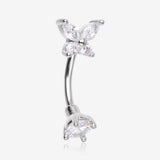 Brilliant Sparkle Butterfly Prong Gem Top Curved Barbell-Clear Gem