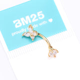 Detail View 4 of Golden Brilliant Sparkle Butterfly Prong Gem Top Curved Barbell-Clear Gem