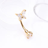 Detail View 1 of Golden Brilliant Sparkle Butterfly Prong Gem Top Curved Barbell-Clear Gem