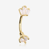 Golden Brilliant Sparkle Majestic Gem Top Curved Barbell-Clear Gem
