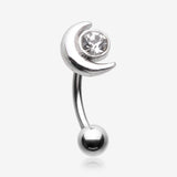 Crescent Moon Sparkle Gem Curved Barbell