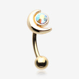 Golden Crescent Moon Sparkle Gem Curved Barbell