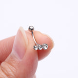 Detail View 2 of Cascading Lined Gem Sparkle Curved Barbell-Clear Gem