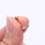 Detail View 2 of Golden Cascading Lined Gem Sparkle Curved Barbell-Clear Gem