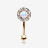 Rose Gold Brilliant Sparkle Gems Fire Opal Prong Set Curved Barbell