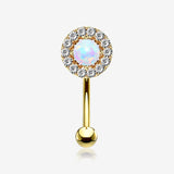 Golden Brilliant Sparkle Gems Fire Opal Prong Set Curved Barbell-White Opal