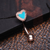 Detail View 1 of Rose Gold Adorable Heart Curved Barbell-Teal