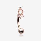 Rose Gold Victorian Adorn Opalescent Sparkle Curved Barbell-White/Aurora Borealis