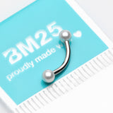 Detail View 2 of Luster Pearlescent Ball Ends Curved Barbell-White