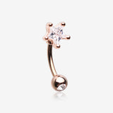 Rose Gold Star Gem Sparkle Prong Curved Barbell