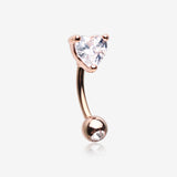 Rose Gold Heart Gem Sparkle Prong Curved Barbell