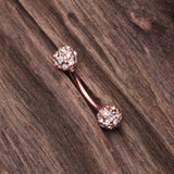 Detail View 2 of Rose Gold Pave Sparkle Full Dome Curved Barbell Ring-Clear Gem