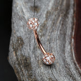 Detail View 3 of Rose Gold Pave Sparkle Full Dome Curved Barbell Ring-Clear Gem
