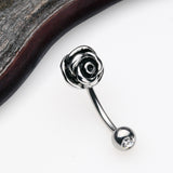 Detail View 1 of Blossom Rose Curved Barbell Eyebrow Ring-Clear Gem