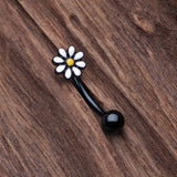 Detail View 2 of Blackline Spring Blossom Daisy Curved Barbell Ring-Black/White/Yellow