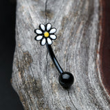Detail View 3 of Blackline Spring Blossom Daisy Curved Barbell Ring-Black/White/Yellow