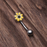 Detail View 2 of Dainty Daisy Eyebrow Curved Barbell Ring-Yellow/Black