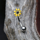 Detail View 3 of Dainty Daisy Eyebrow Curved Barbell Ring-Yellow/Black