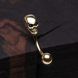 Detail View 1 of Golden Apocalyptic Skull Head Curved Barbell
