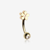 Golden Grand Plumeria Sparkle Curved Barbell-Clear